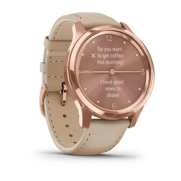 Часы Garmin Vivomove Luxe розовое золото со светло-песочным кожаным ремешком
