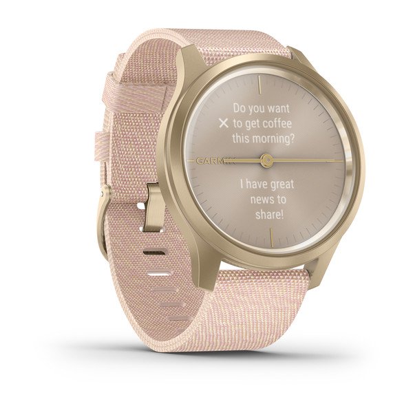 Часы Garmin Vivomove Style светло-золотистый с розовым плетеным нейлоновым ремешком
