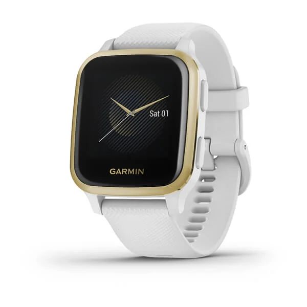 Часы Garmin Venu Sq белый с золотистым алюминиевым безелем и с силиконовым ремешком
